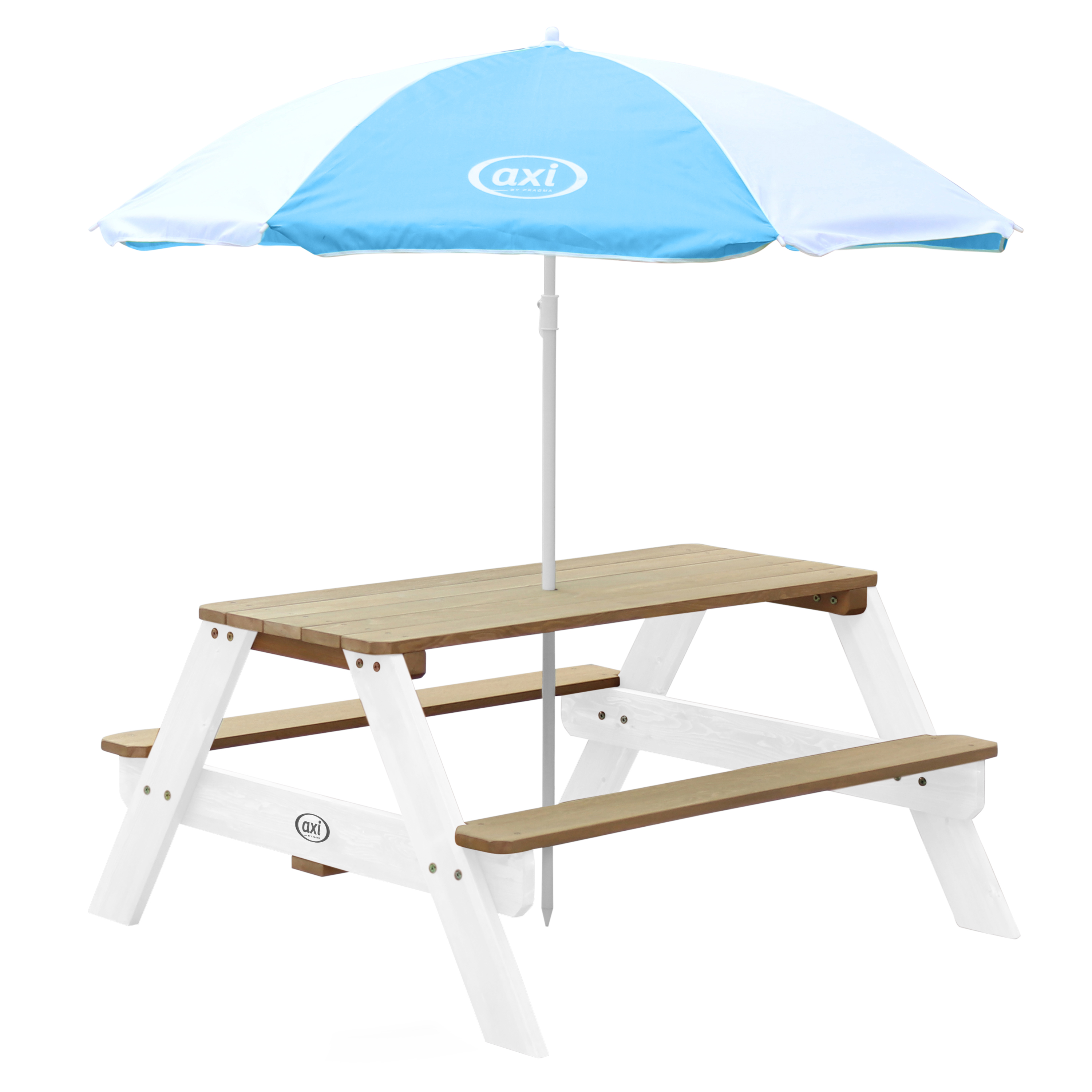 Nick Picknicktafel Bruin/wit - Parasol Blauw/wit