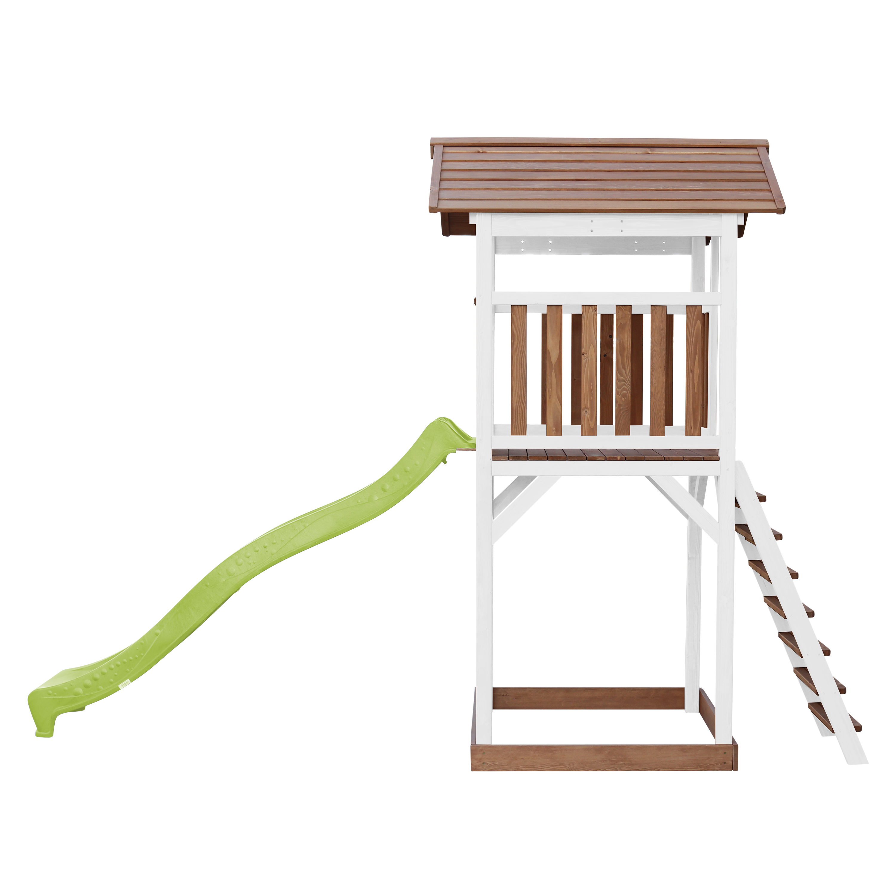 Beach Tower Speeltoren Bruin/wit - Limoen groene Glijbaan