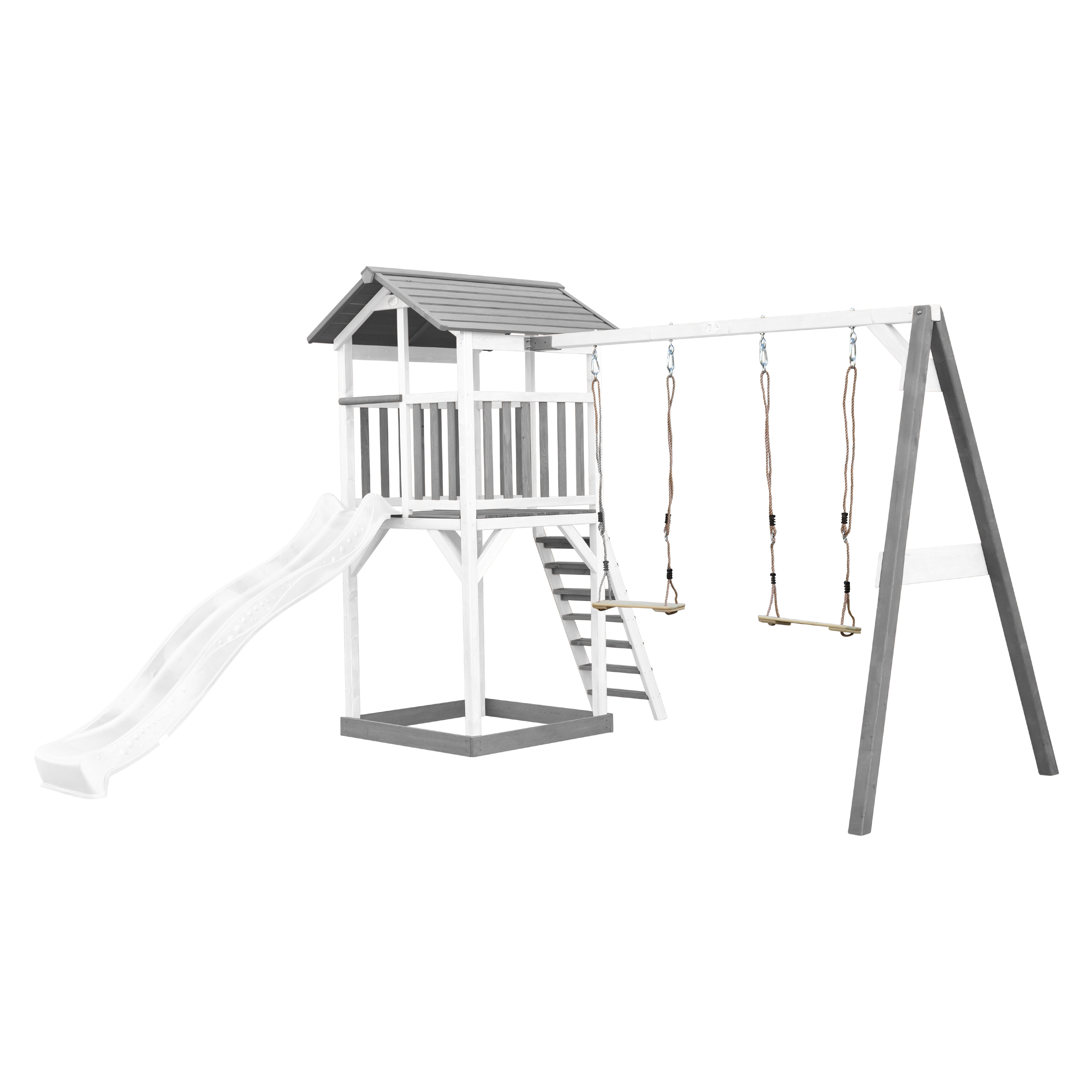 Beach Tower with Double Swing Grey/white - White Slide