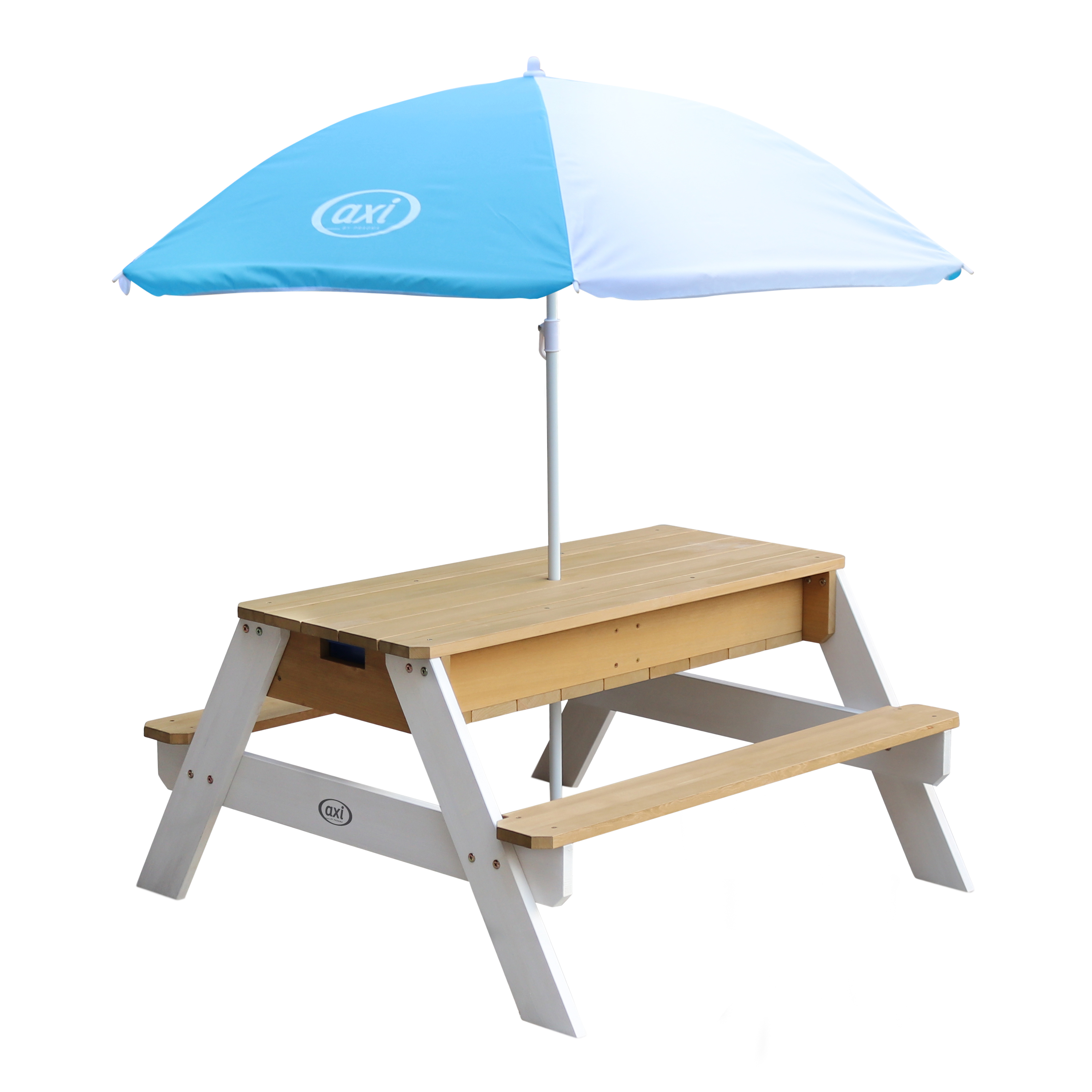 Nick Sand & Water Picnic Table Brown/White - Umbrella Blue/W