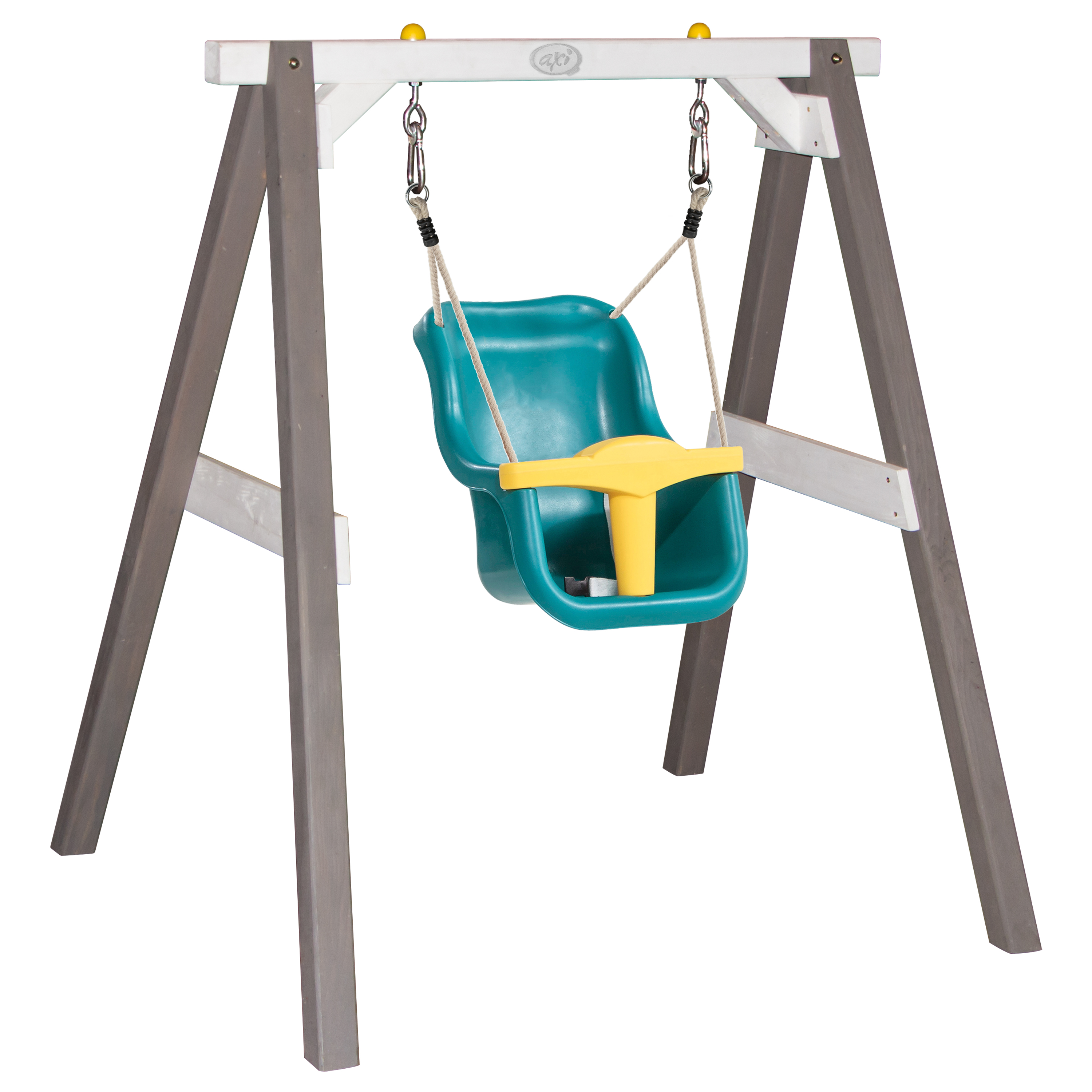 Baby Schommel Grijs/wit met zitje Turquoise/geel