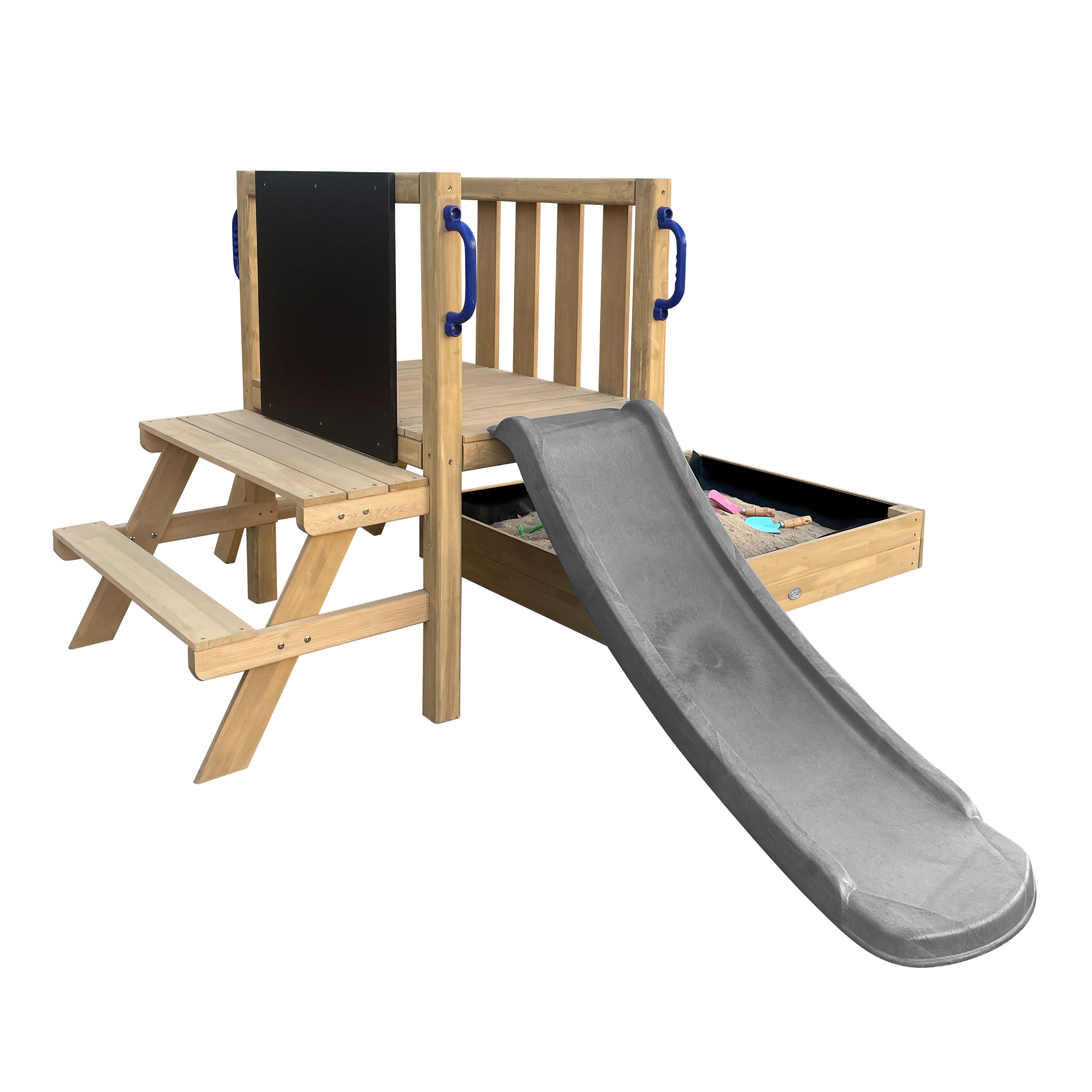 Leah Playtower - Sandbox and Picnic Table - Grey Slide
