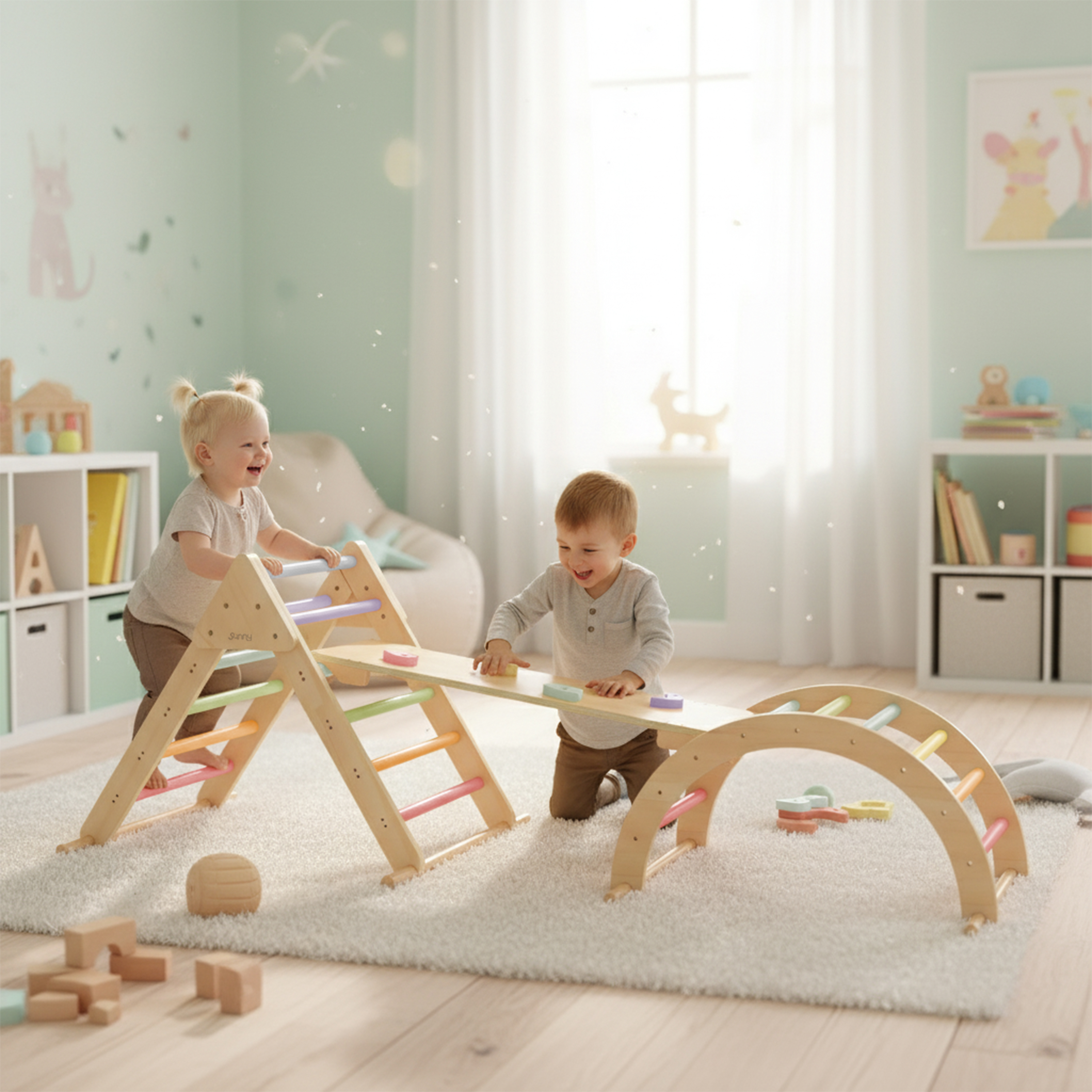 Charlie 3-in-1 Houten Klimdriehoek met Klimwand en Roc