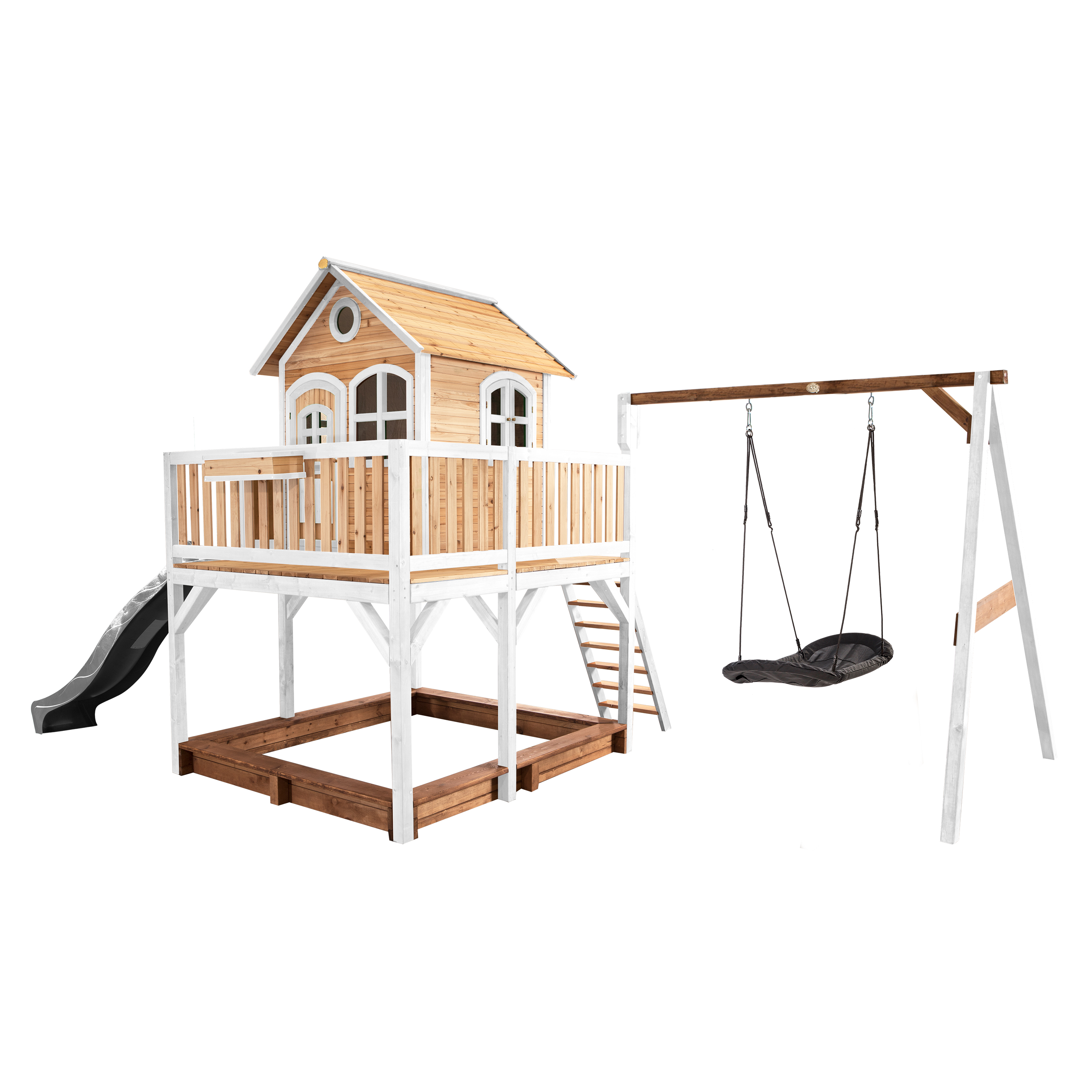 Liam Playhouse with Roxy Nest Swing Brown/White - Grey Slide