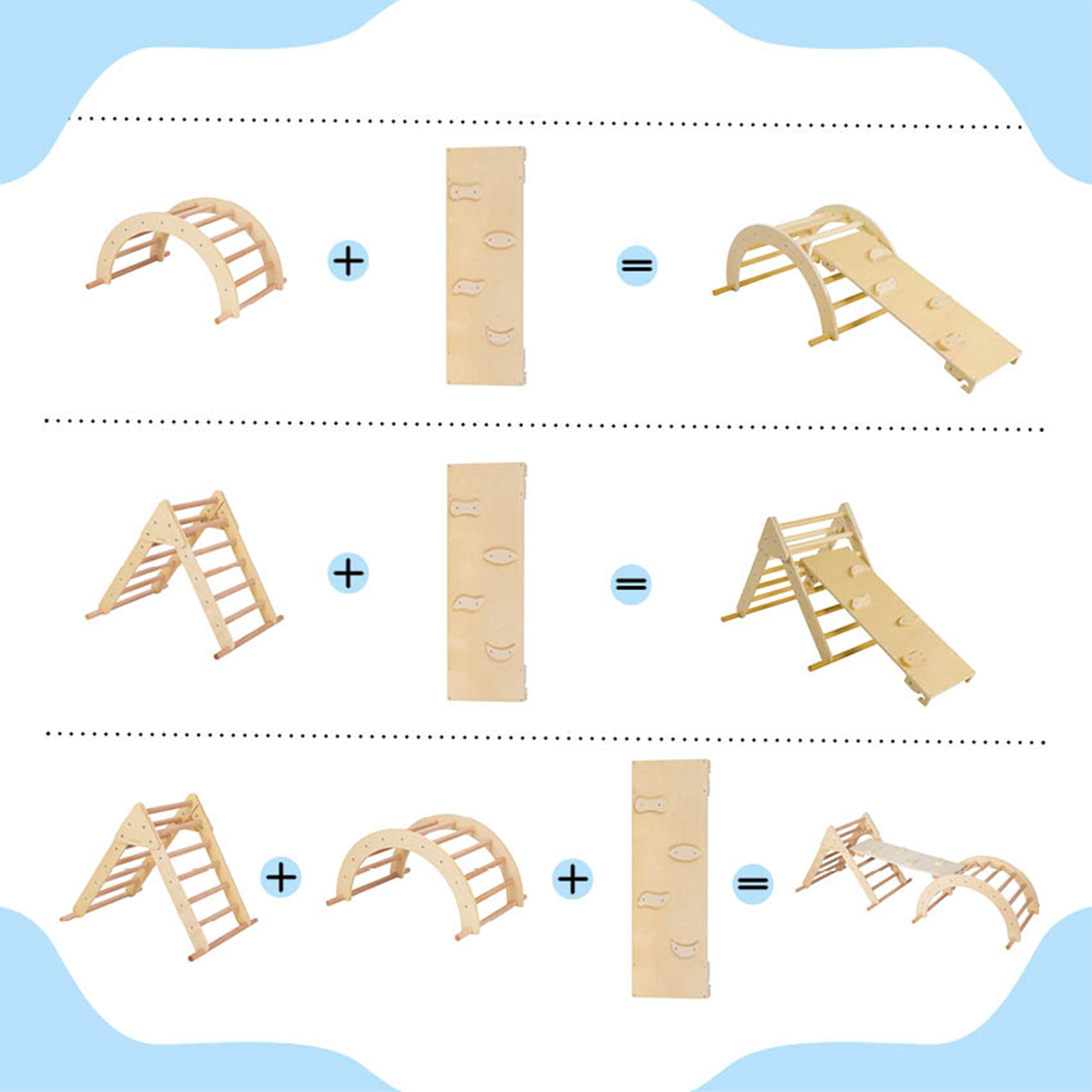 3-in-1 Houten Klimdriehoek met Klimwand en Roc