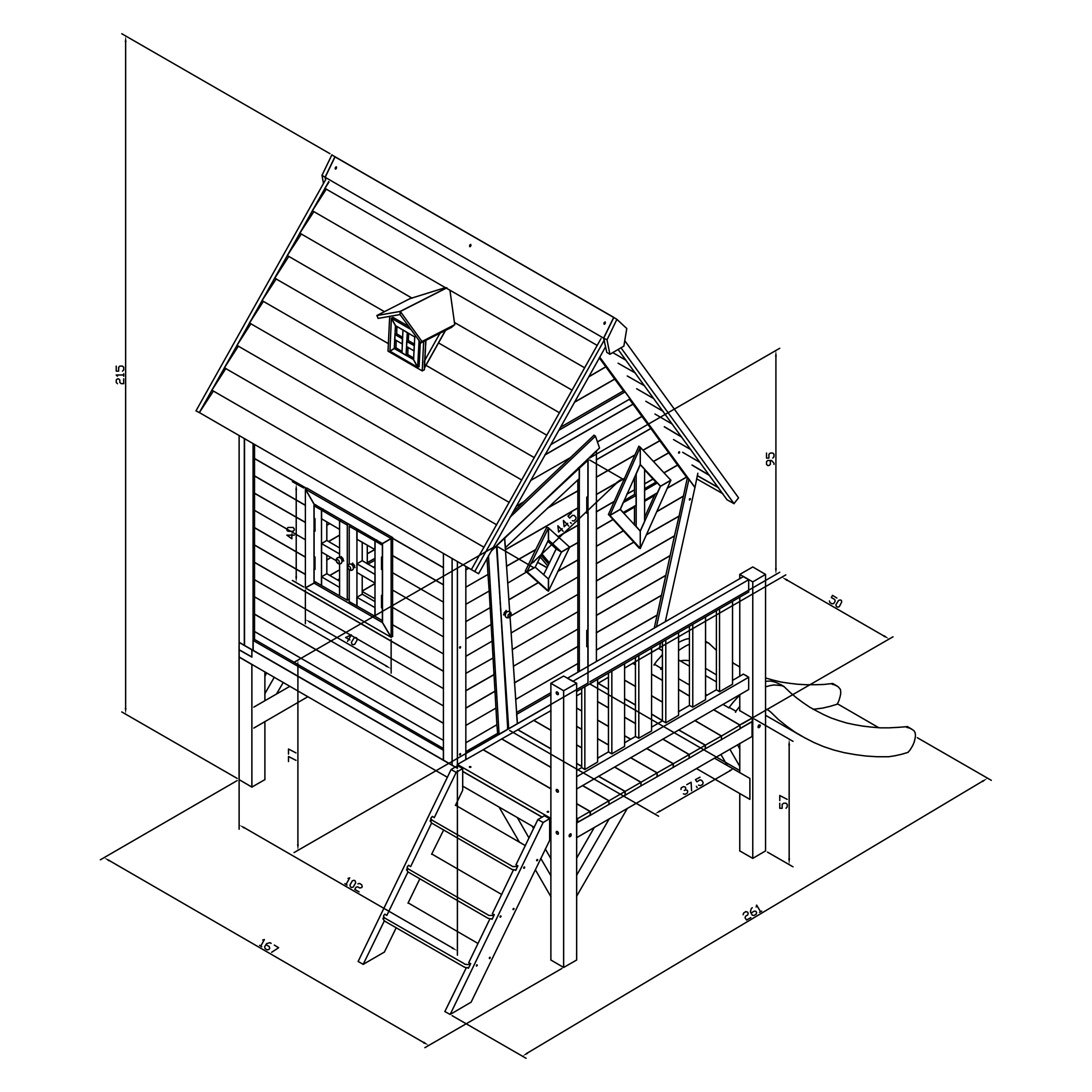 Cabin XL Speelhuis Grijs/wit - Limoen groene Glijbaan