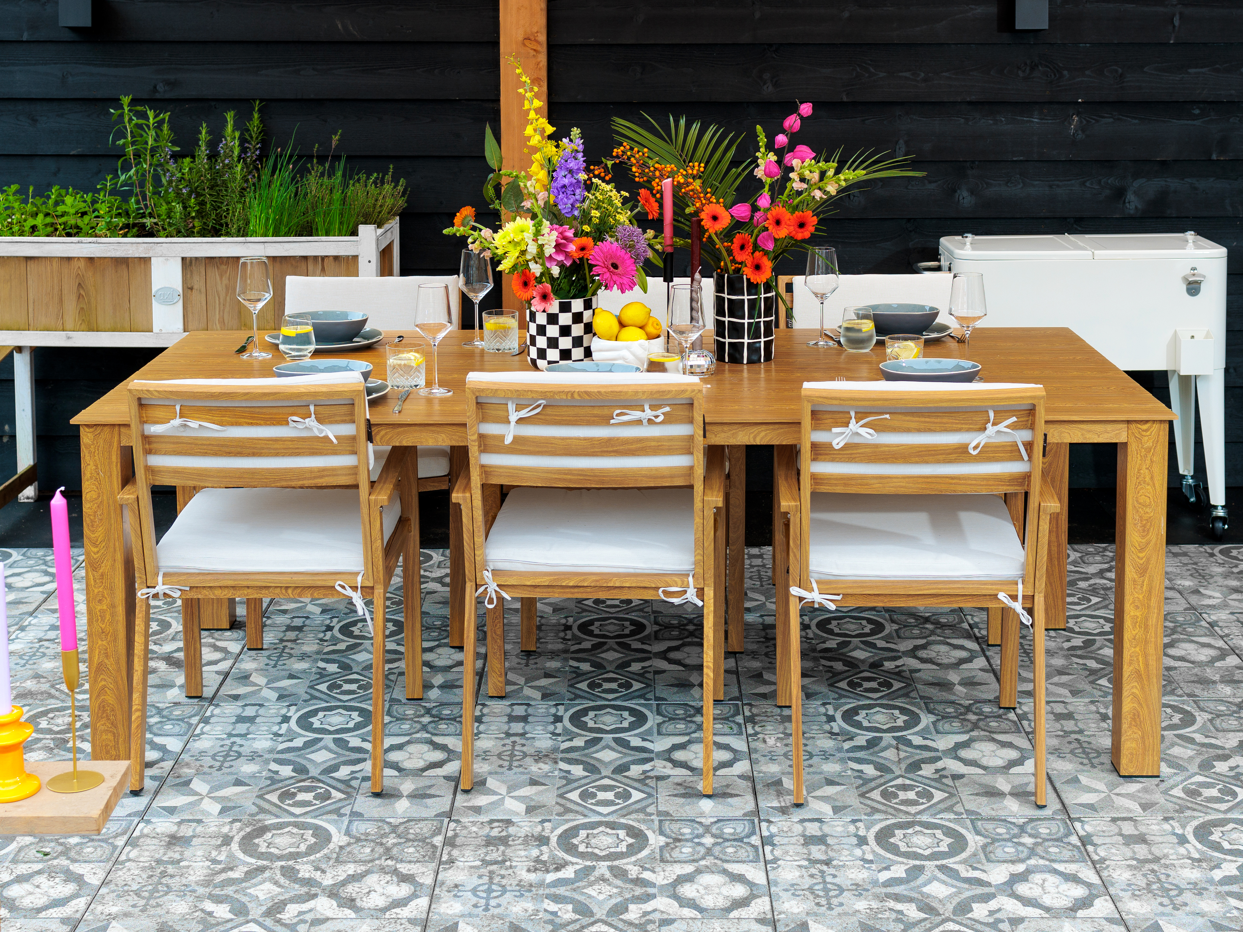 Jada Tuinset met 6 stoelen Houtlook/beige