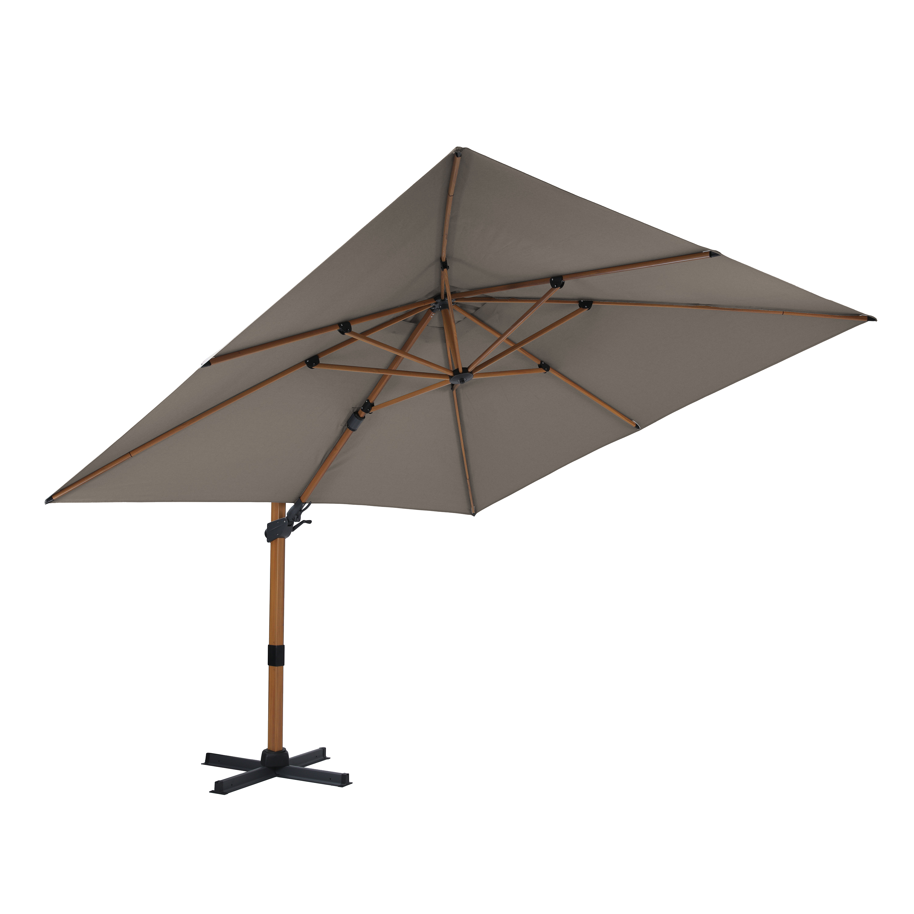 Apollo Premium Zweefparasol 300x300 Houtlook/taupe