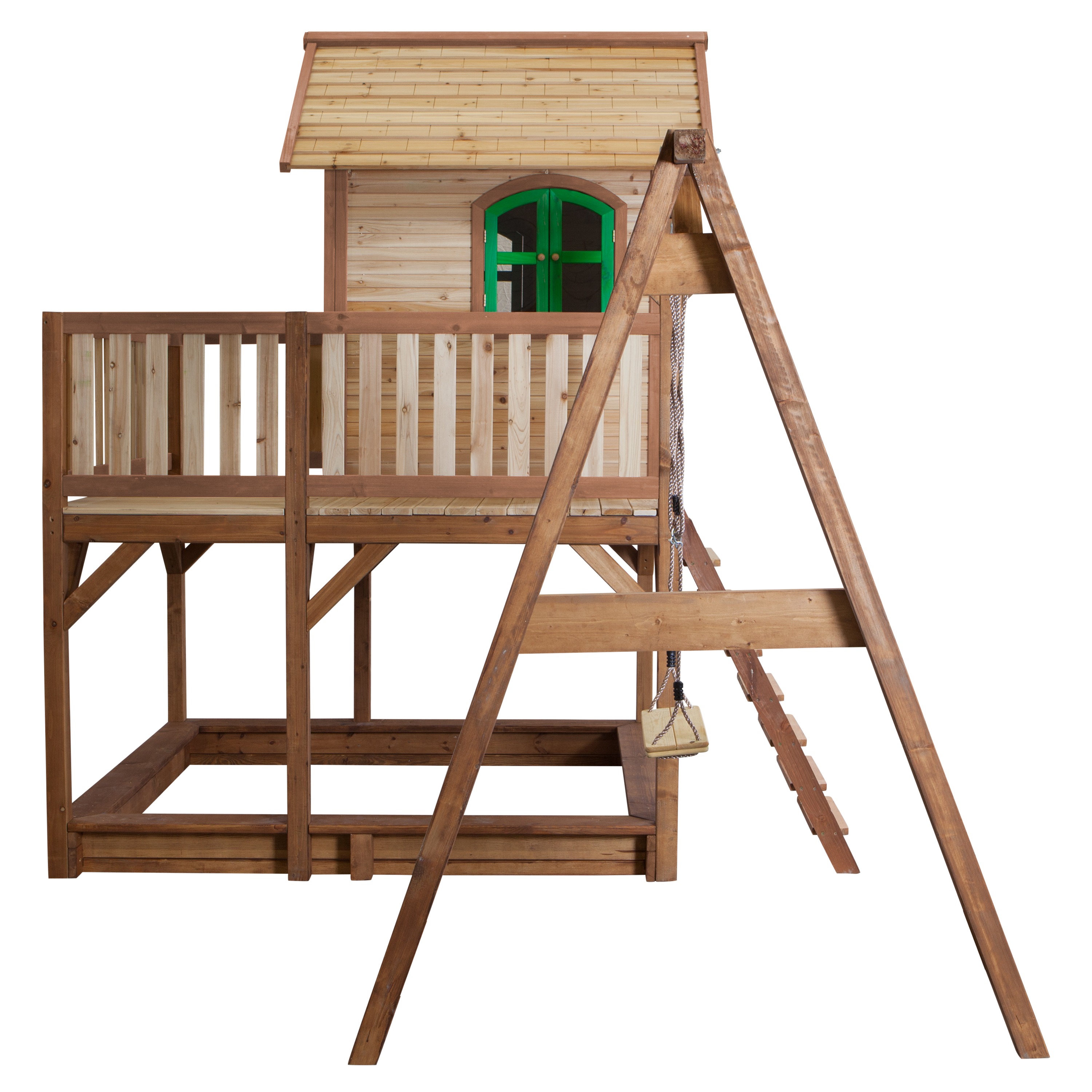 Liam Playhouse with Single Swing Brown/Green - Grey Slide
