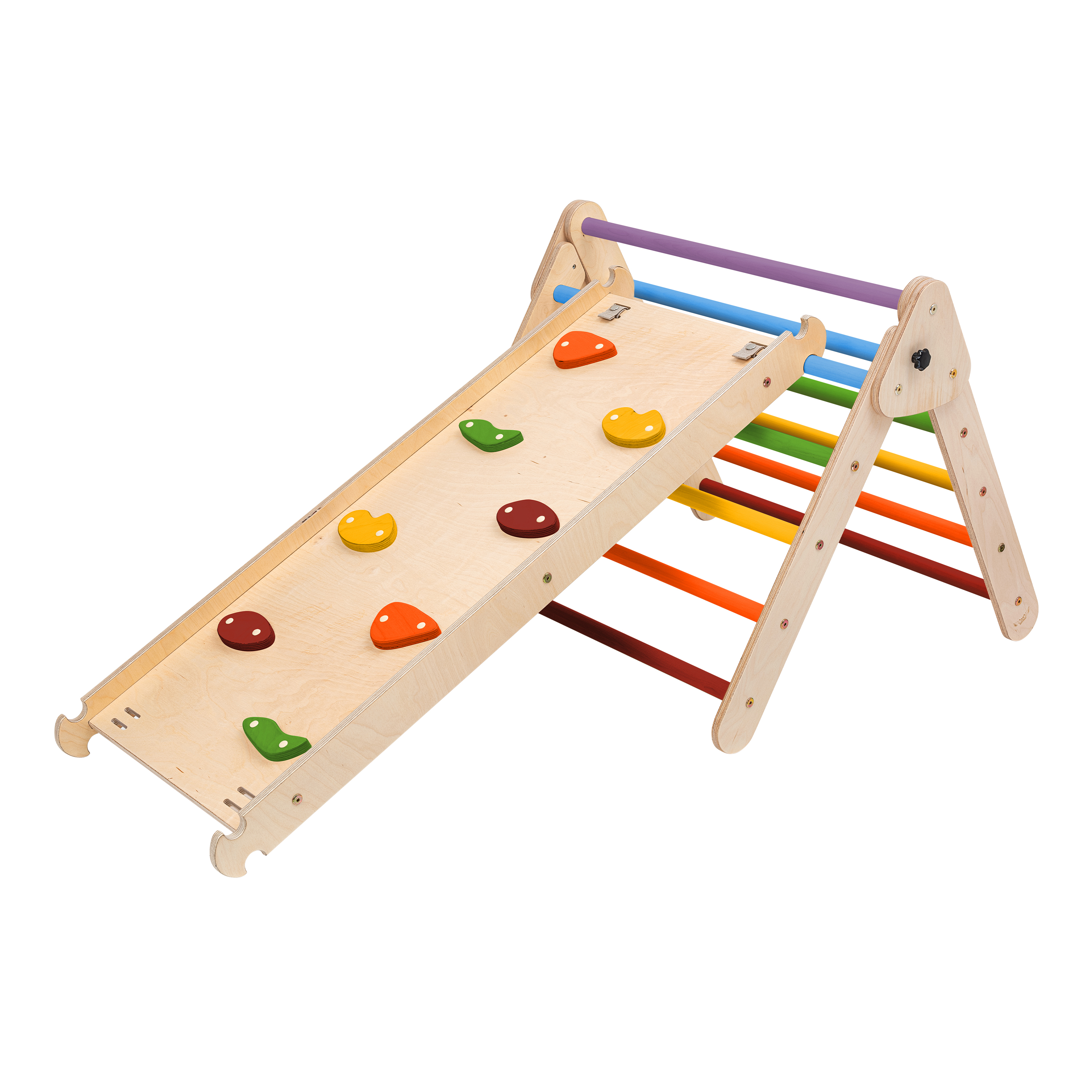 Wooden Climbing Triangle with Ladder and Climbing Wall Rainb