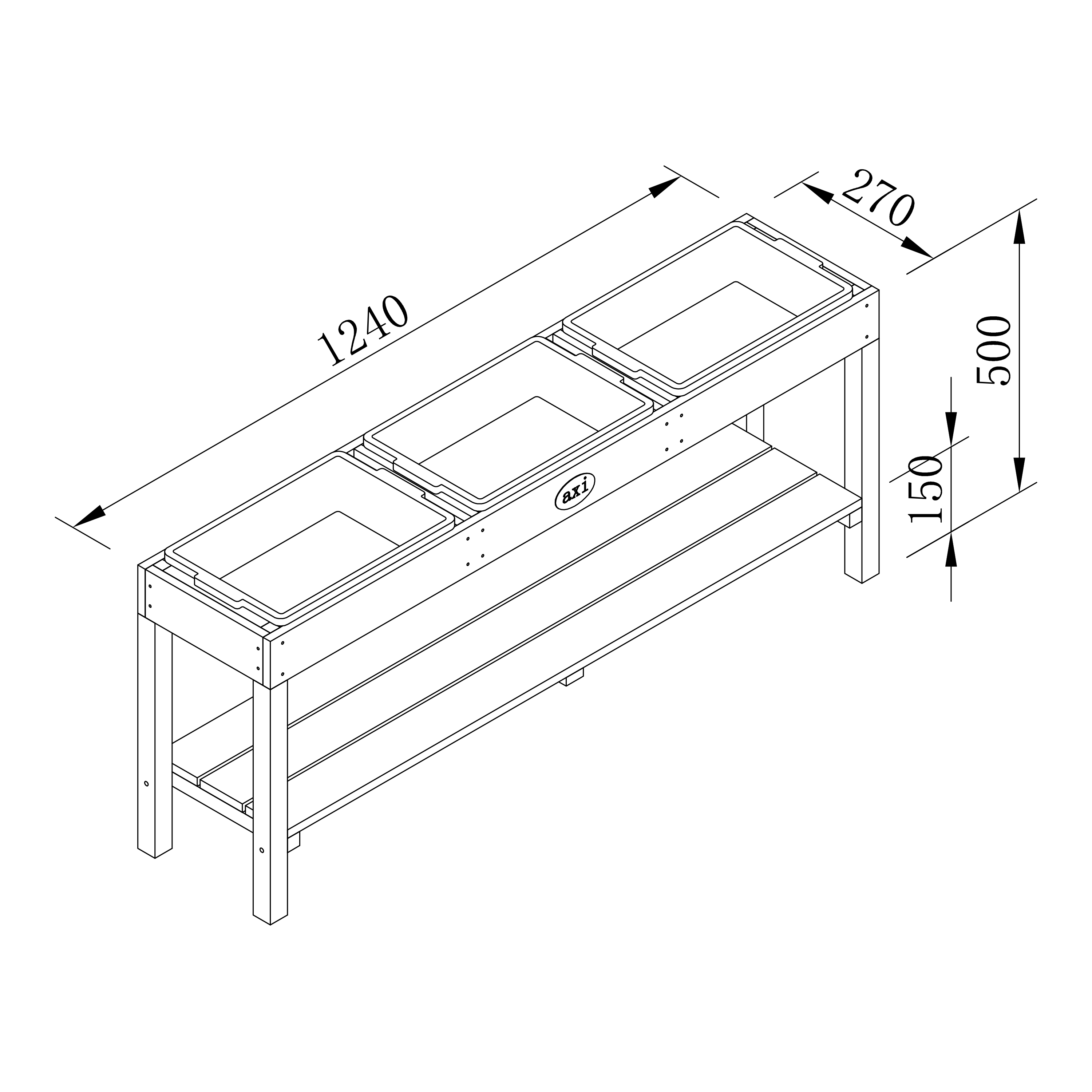 Activity Table with 3 Bins Natural Brown