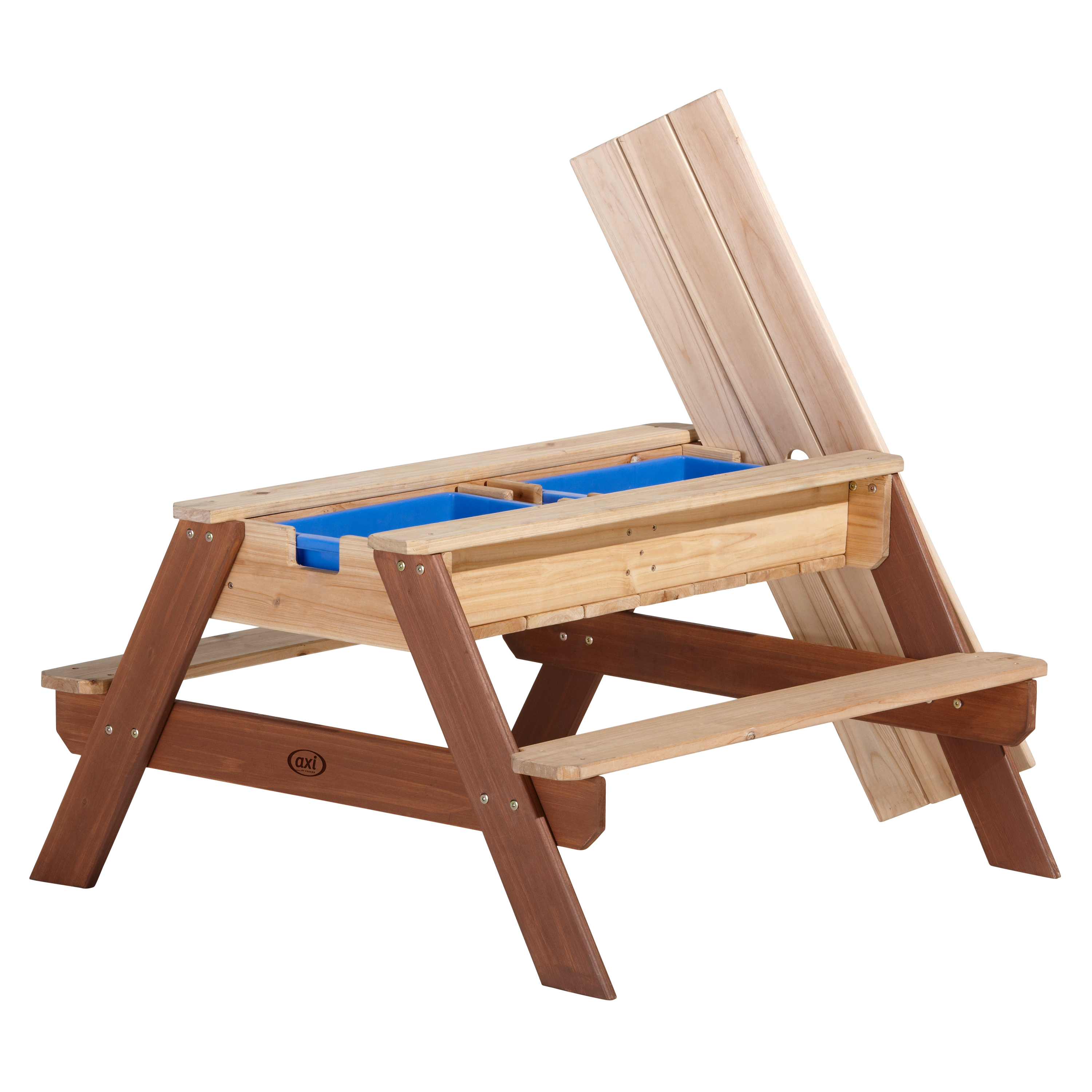 Nick Zand & Water Picknicktafel Bruin - Parasol Blauw/wit