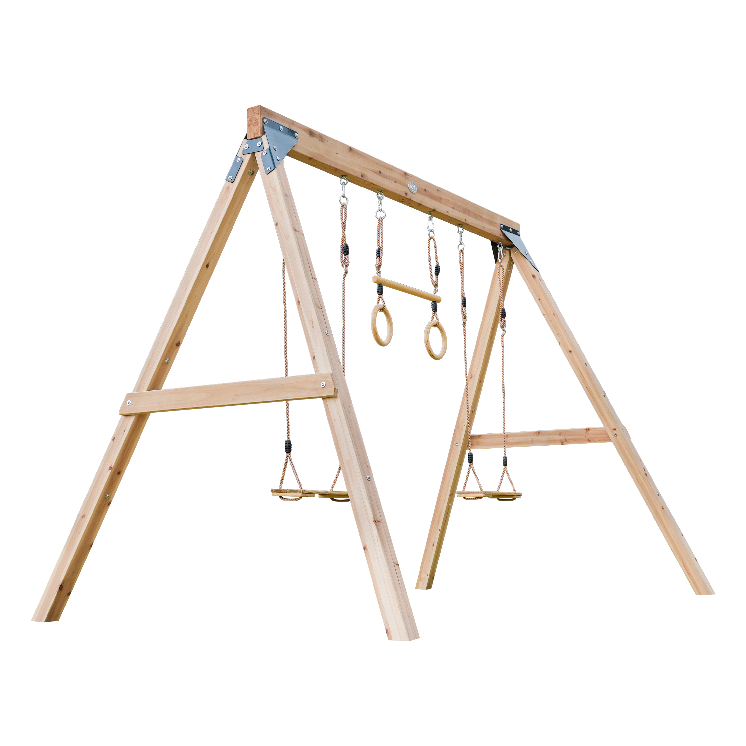 Maya Double wooden Swing with Trapeze Brown