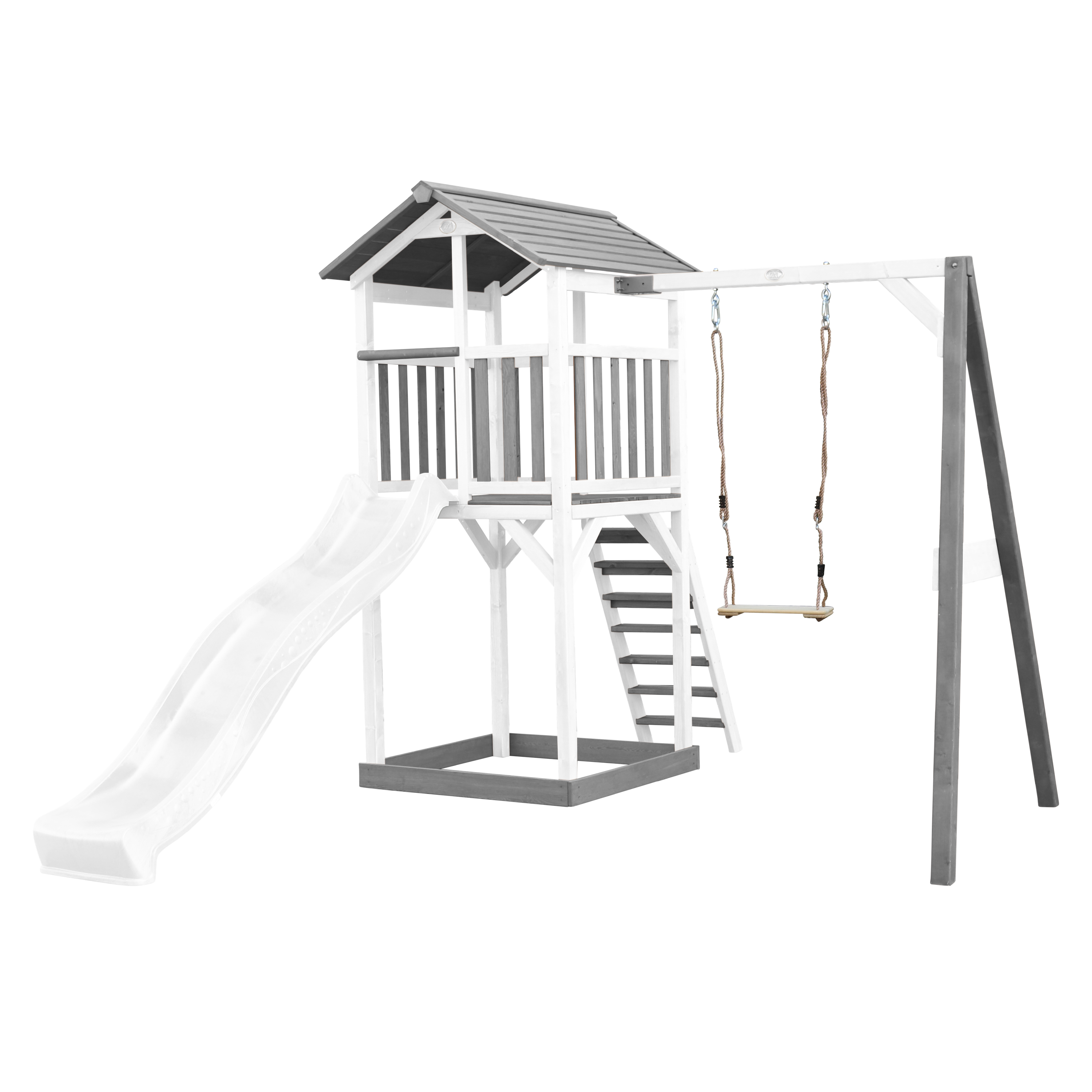 Beach Tower Speeltoren met Enkele Schommel Grijs/wit - Witte