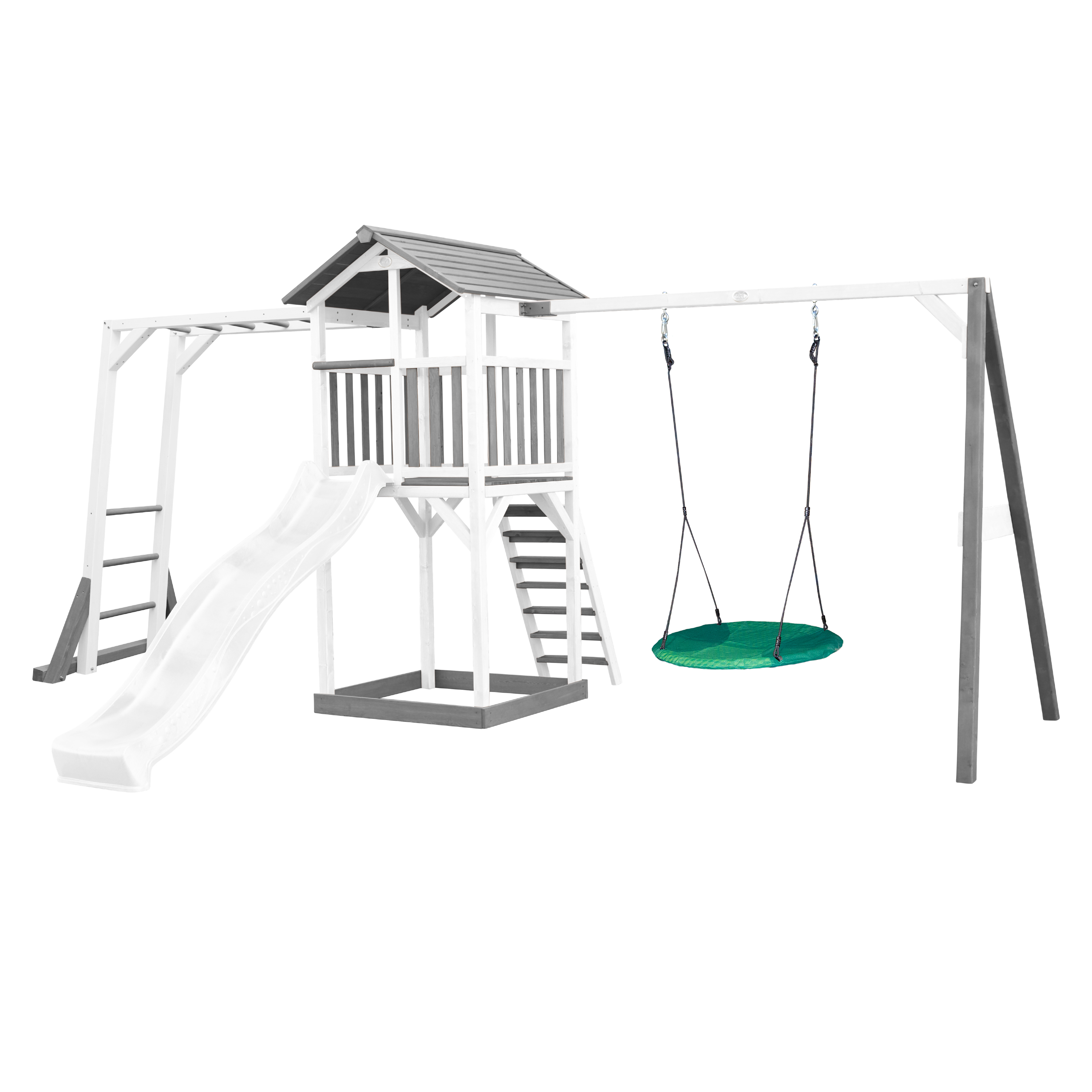 Beach Tower with Climbing Frame and Summer Nest Swing Grey/White - White Slide