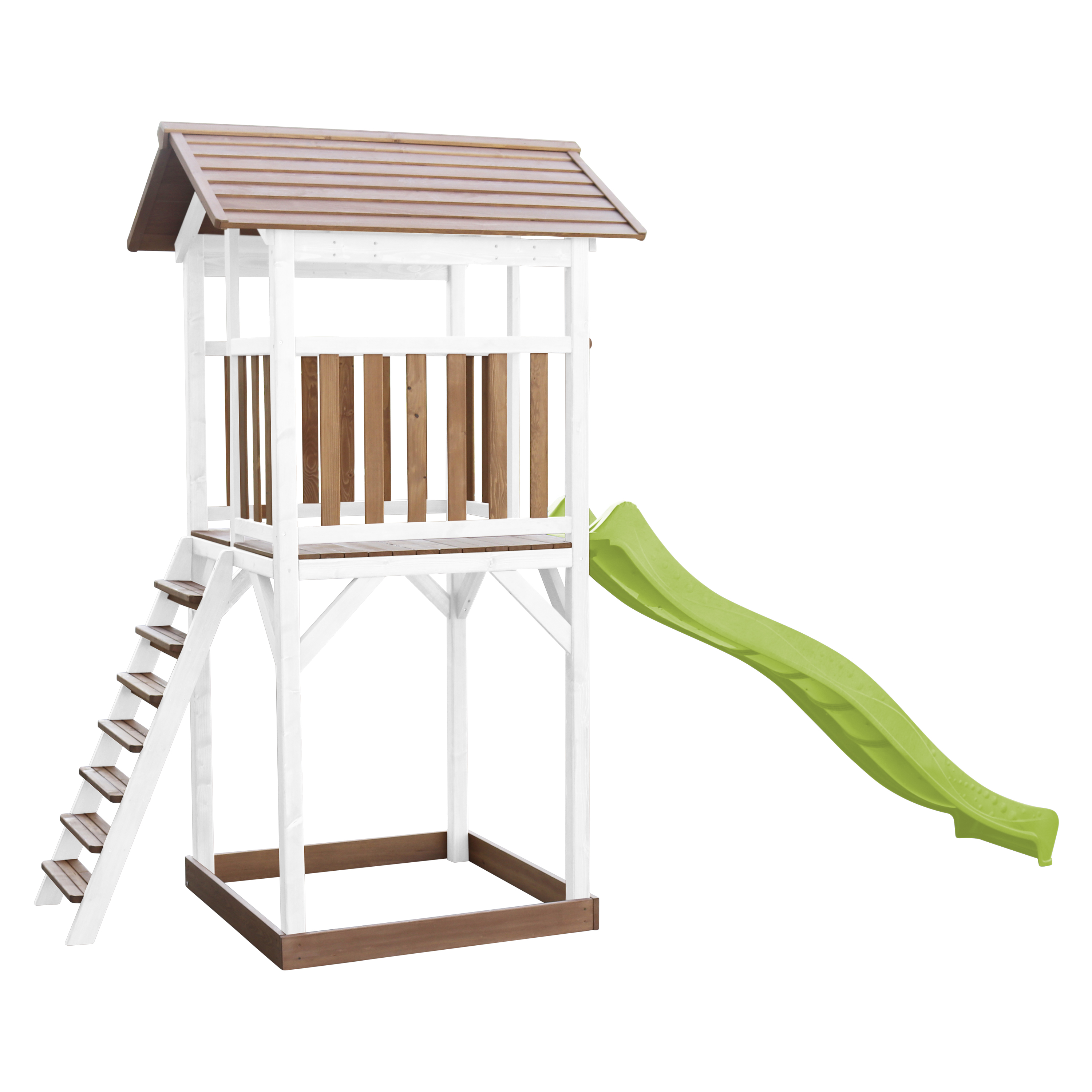 Beach Tower Speeltoren Bruin/wit - Limoen groene Glijbaan