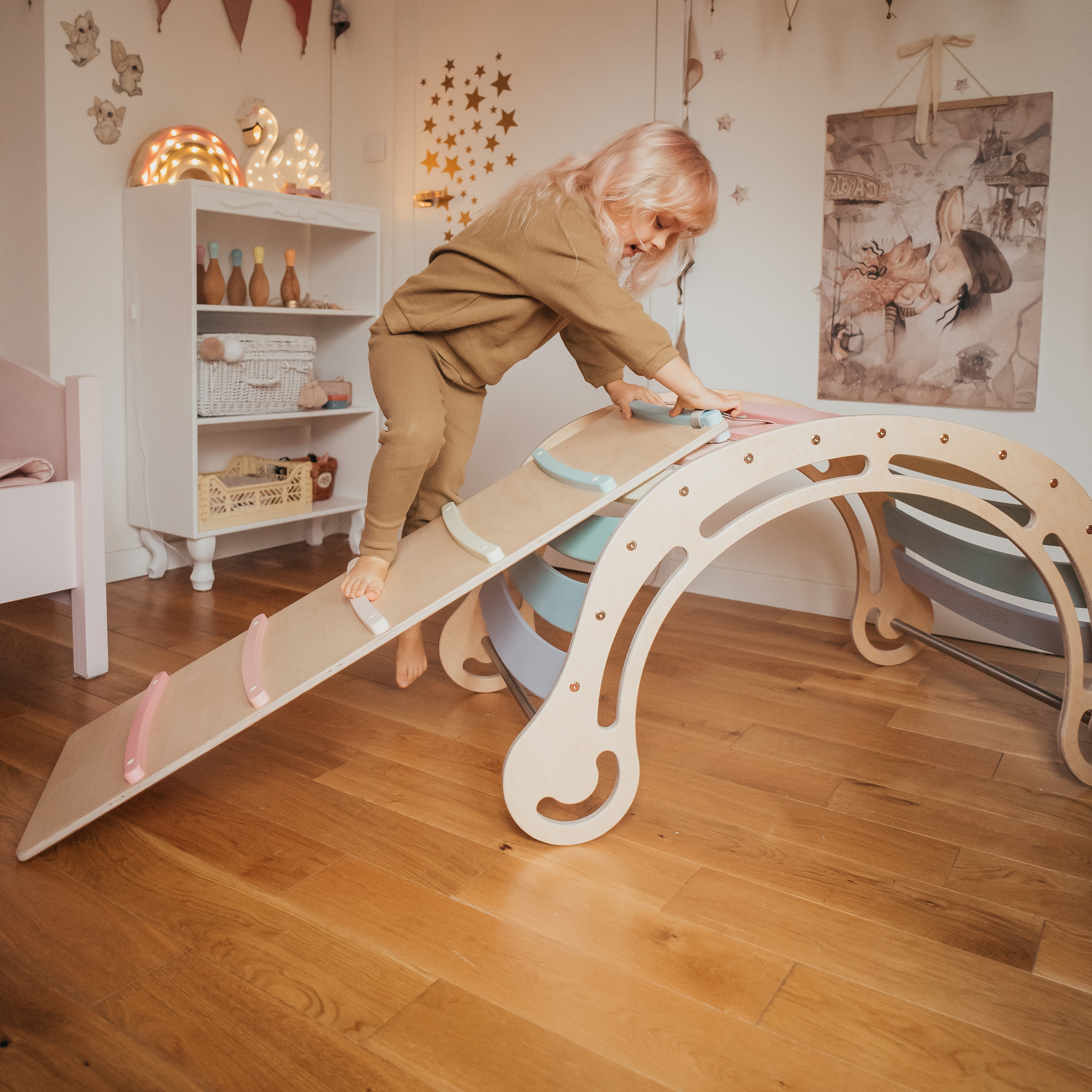 Houten XXL Rocker met Klimwand Pastel