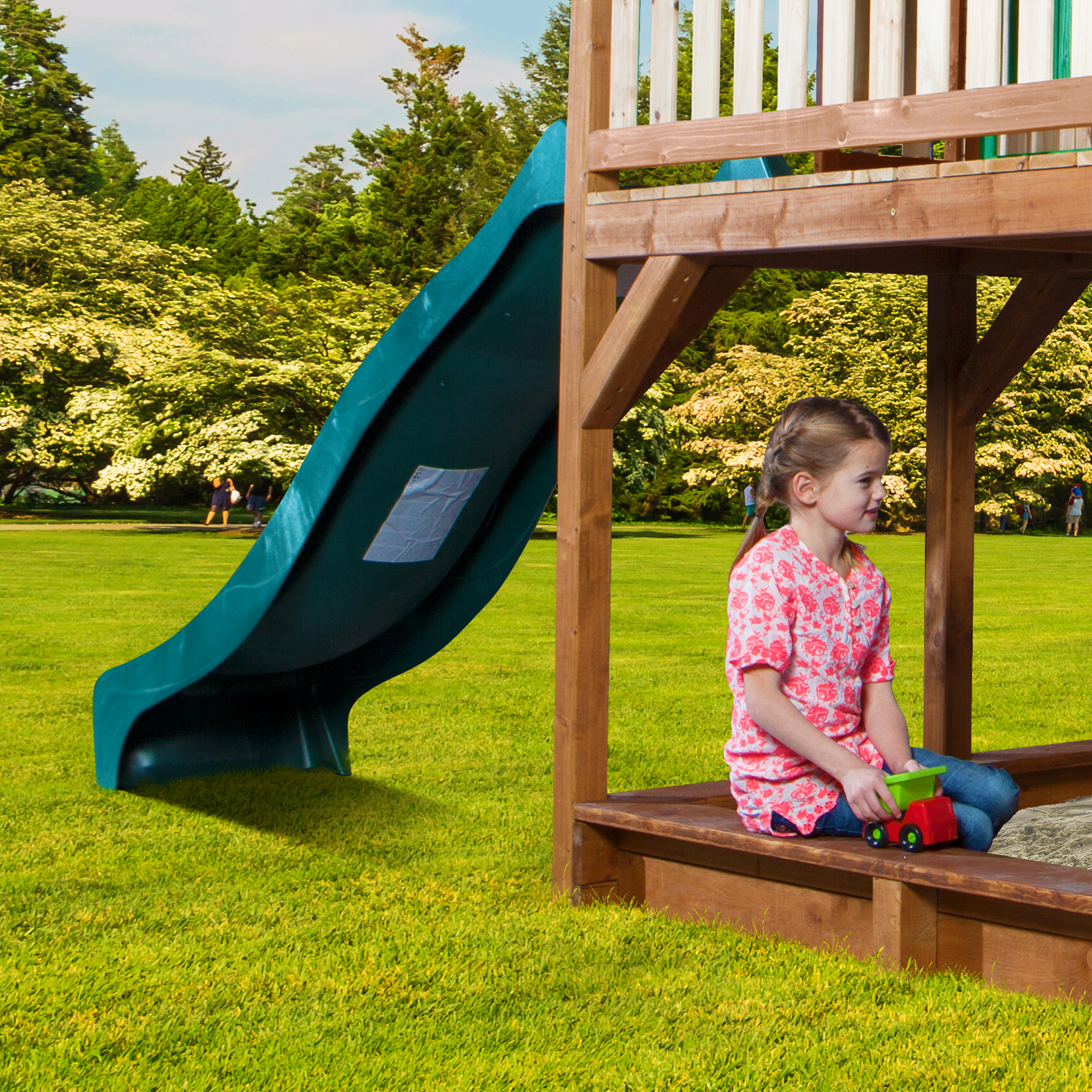 Liam Playhouse with Single Swing Brown/Green - Green Slide