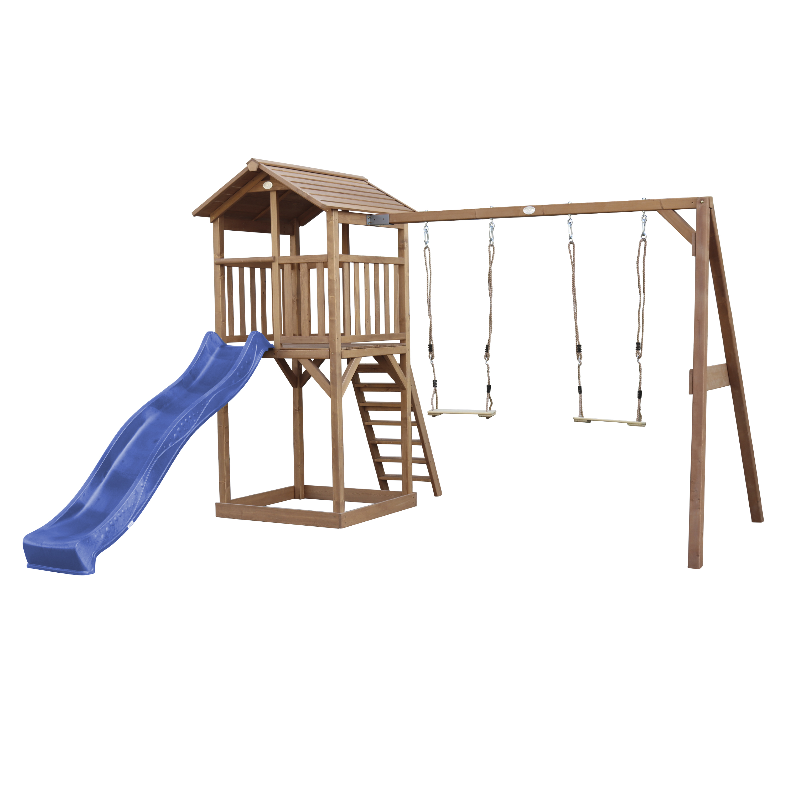 Beach Tower Speeltoren met Dubbele Schommel Bruin - Blauwe G