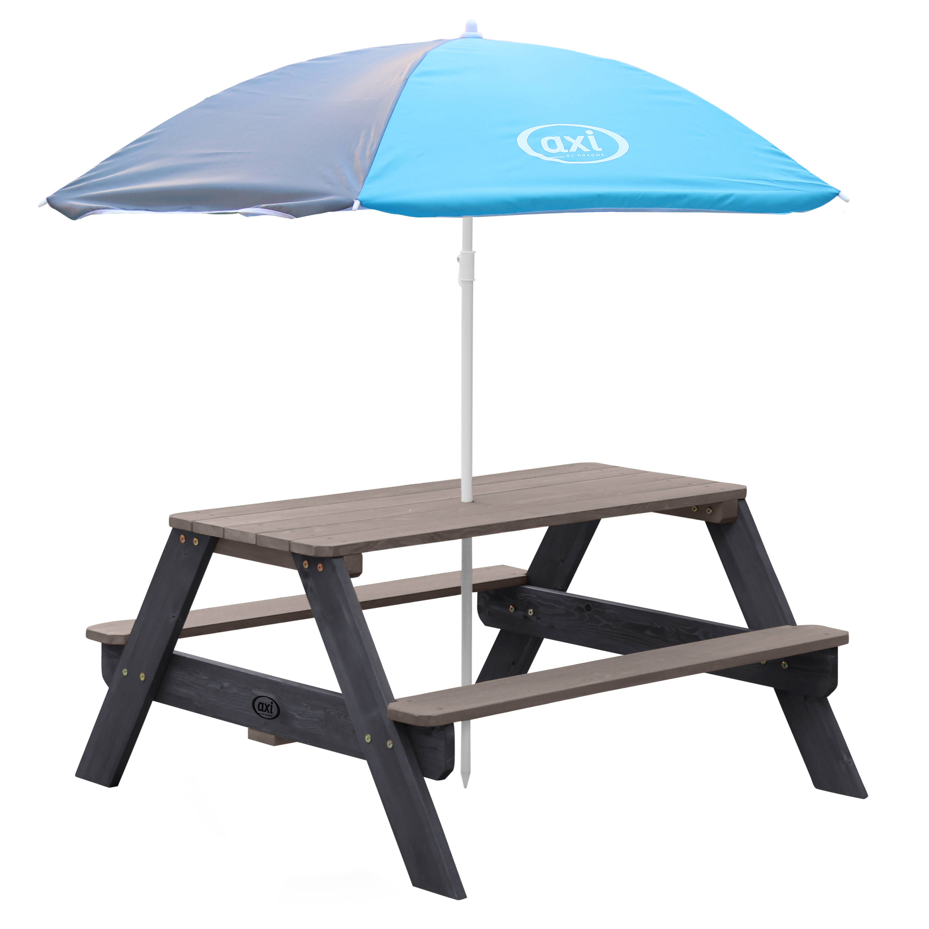 Nick Picknicktafel Antraciet/grijs - Parasol Blauw/grijs