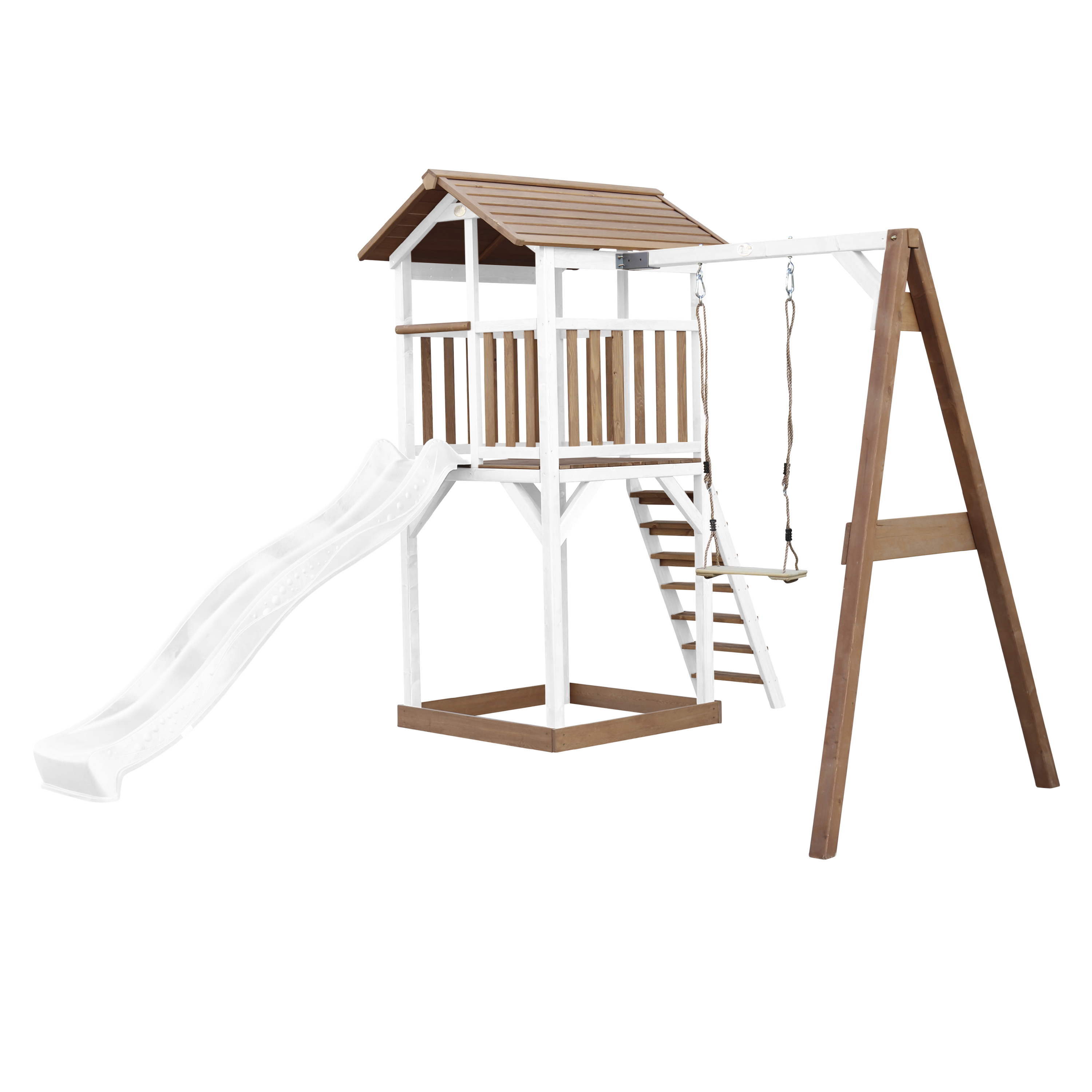 Beach Tower Speeltoren met Enkele Schommel Bruin/wit - Witte