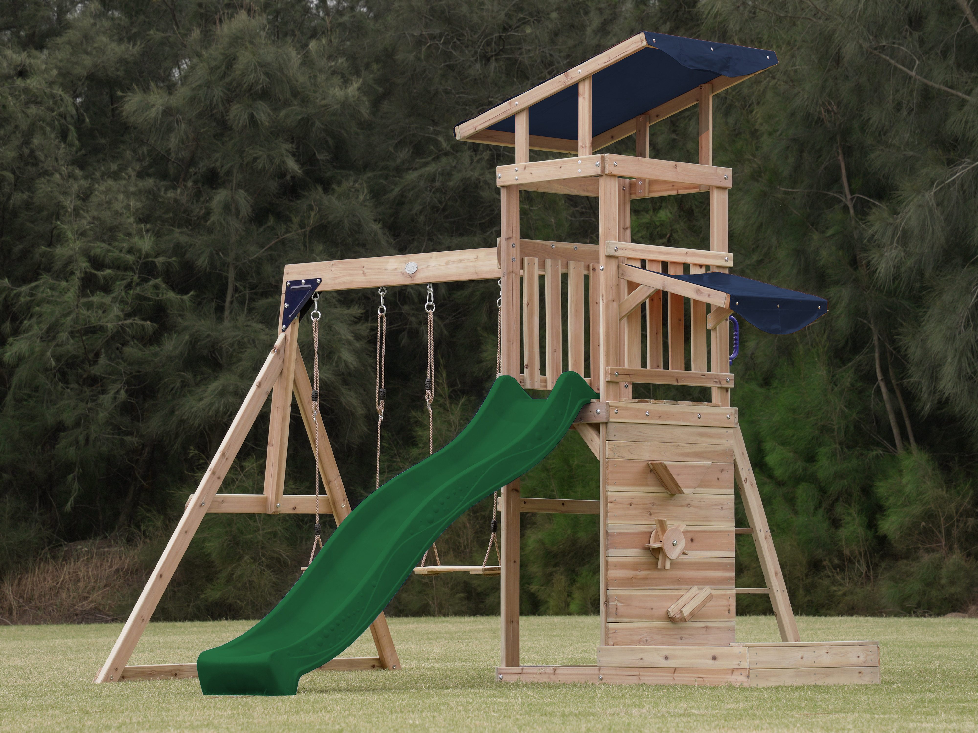 Aire de jeux Malik avec balançoire marron - toboggan vert