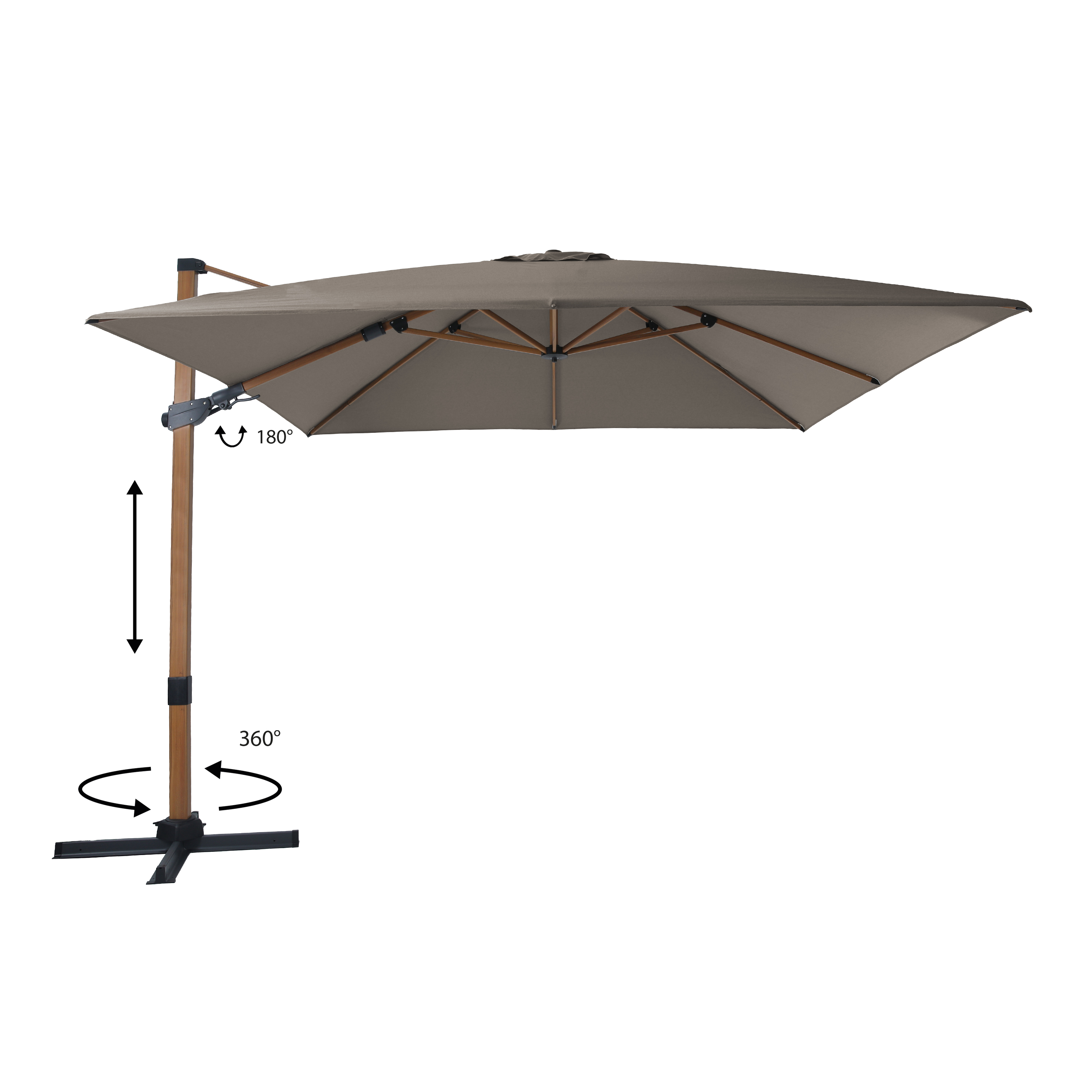 Apollo Premium Zweefparasol 300x300 Houtlook/taupe